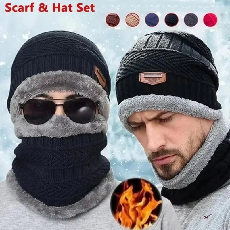 Unisex Winter Knit Beanie and Scarf Soft Fleece Lined Warm Hat Neck Gaiter Combo for Skiing Hiking Snowboarding Cold Weather
