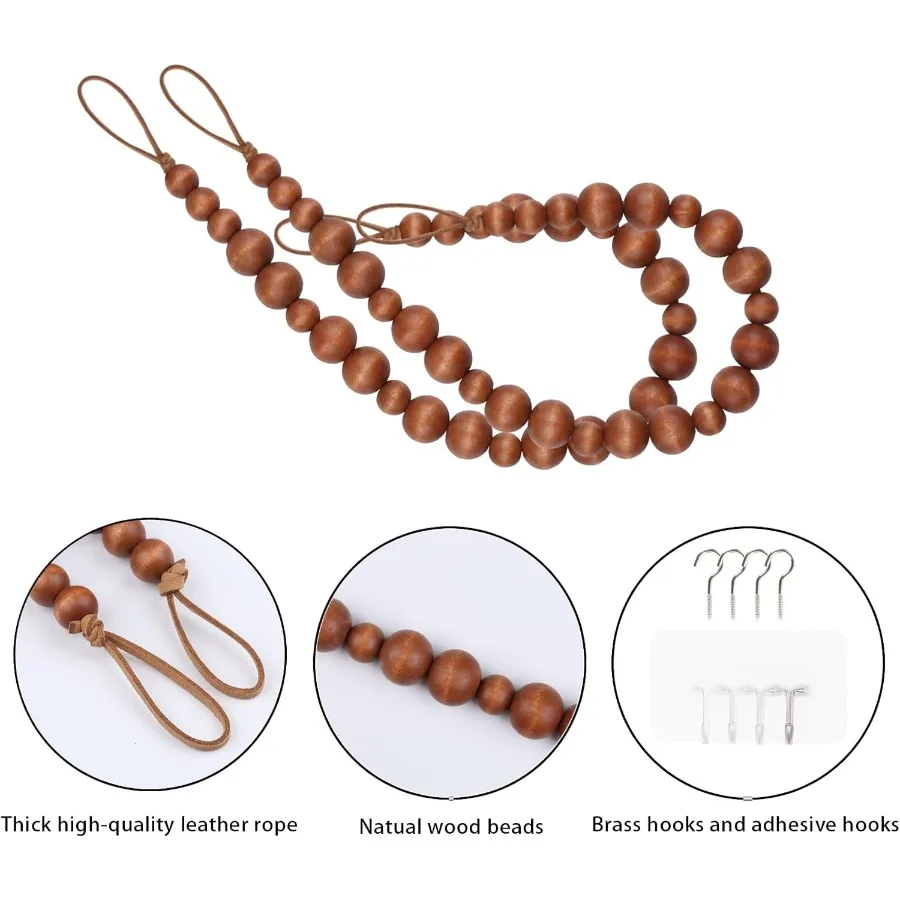 2 قطعة رباط للستائر الخشب حبة الستار Tiebacks لجدار نافذة العلاج Holdbacks مع السنانير في لون القهوة أنيق و #5