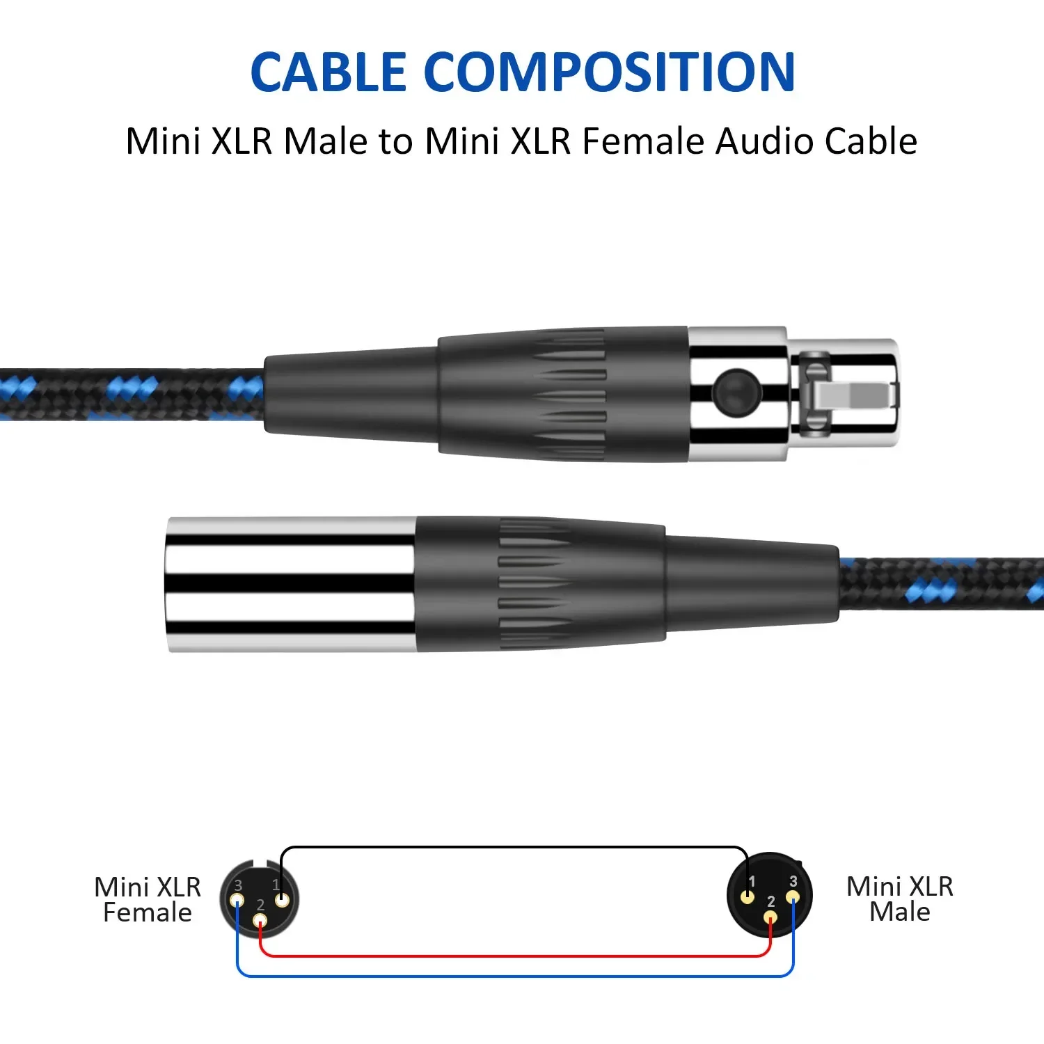 DREMAKE Mini XLR 3-pinowy żeński do Mini XLR 3-pinowy męski kabel audio do słuchawek Kino 4K Kamera Linia audio Wtyczka Mini-XLR