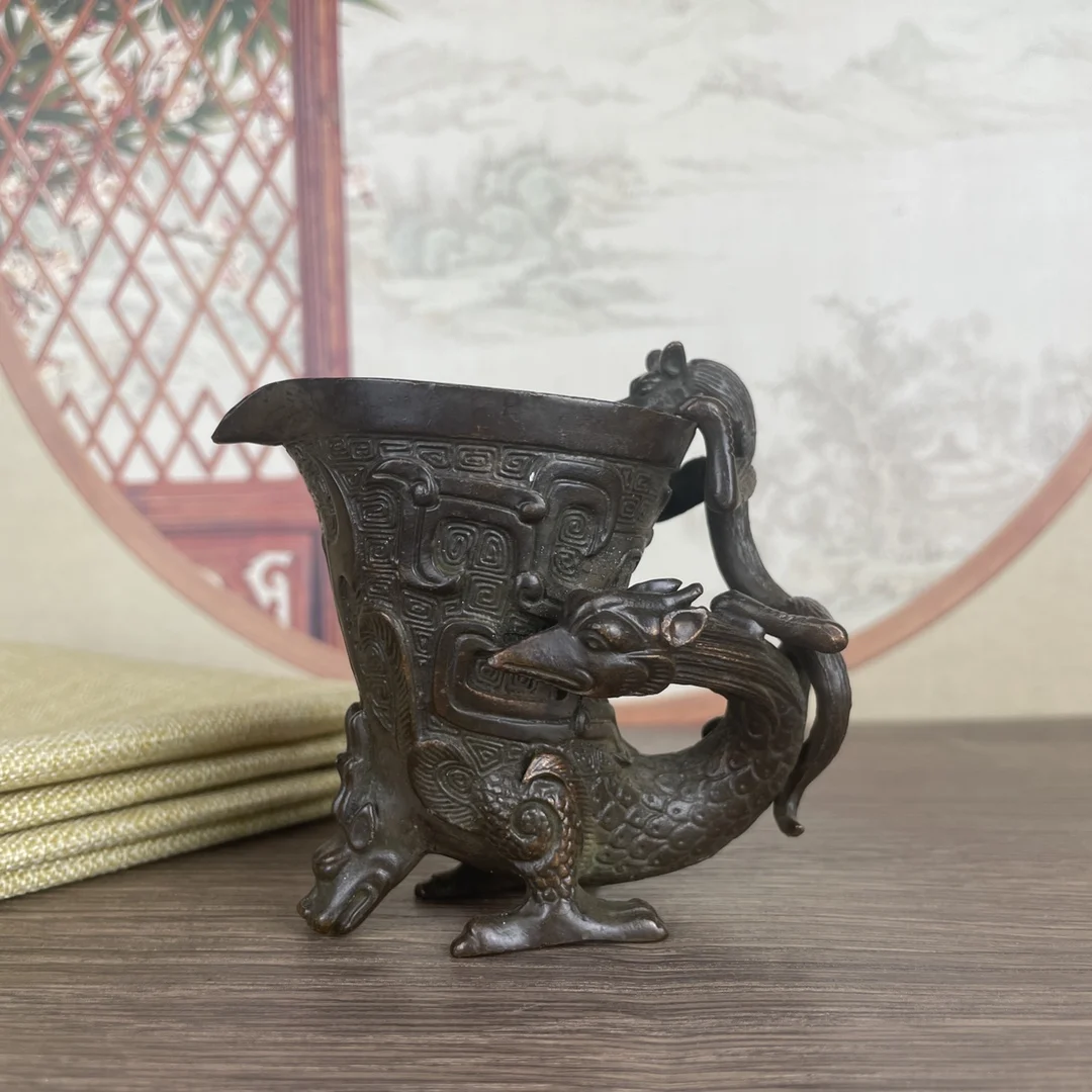 Antique Collection Bronze Wine Cup Retro Dragon Sculpture Goblet Spirits Wine Glass Home Decoration Wine Bottle Jazz Cup Crafts