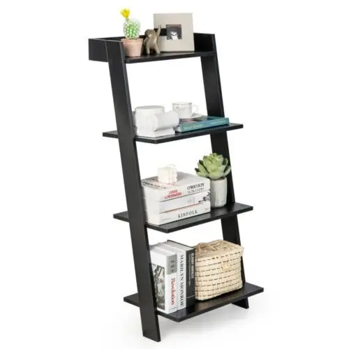 

Costway 4-Tier Ladder Shelf Leaning Bookshelf w/Anti-falling Baffle Wood Bookcase Black