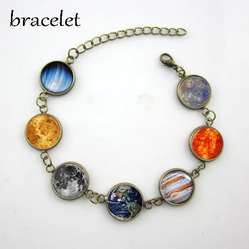 1 Pc New Design Solar System Necklace, Planet Universe Galaxy Necklace, Antique Brass Pendant, Glass Dome Necklace HZ1