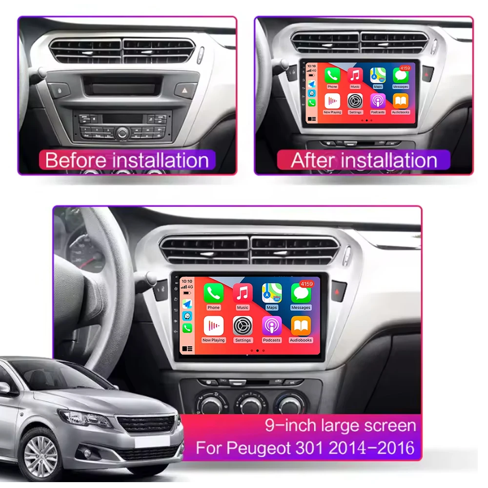 Android 16 Car Video Radio Multimedia For Peugeot 301 Citroen Elysee 2013-2018 2 din Stereo Player GPS Navigation QLED WIFI 4G D