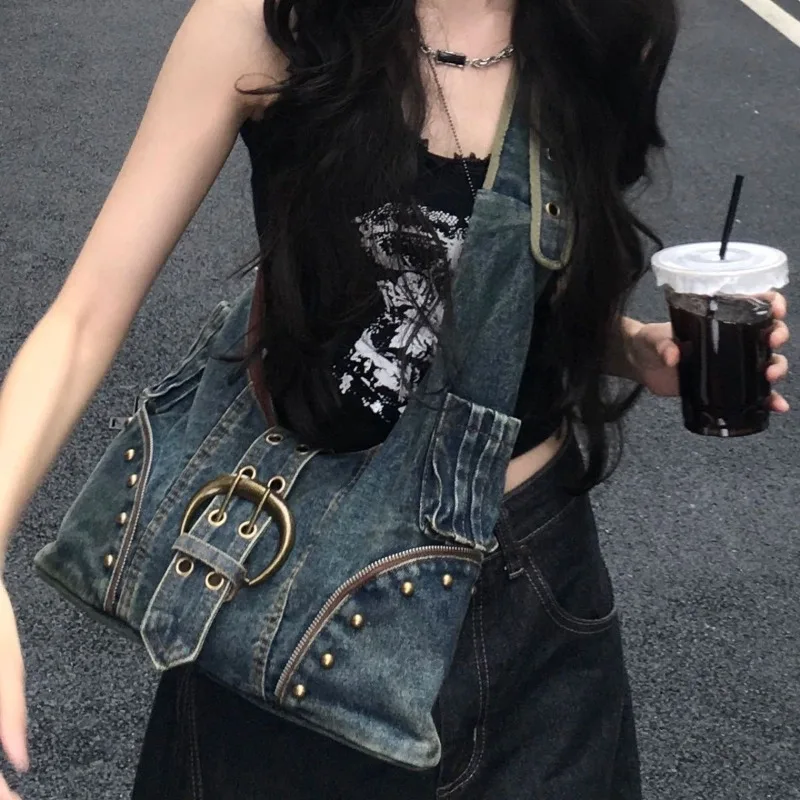 

Винтажная персонализированная джинсовая сумка, уличная трендовая сумка-мессенджер, студенческая сумка для поездок на работу, большая вместительная сумка для пожилых людей, простая сумка