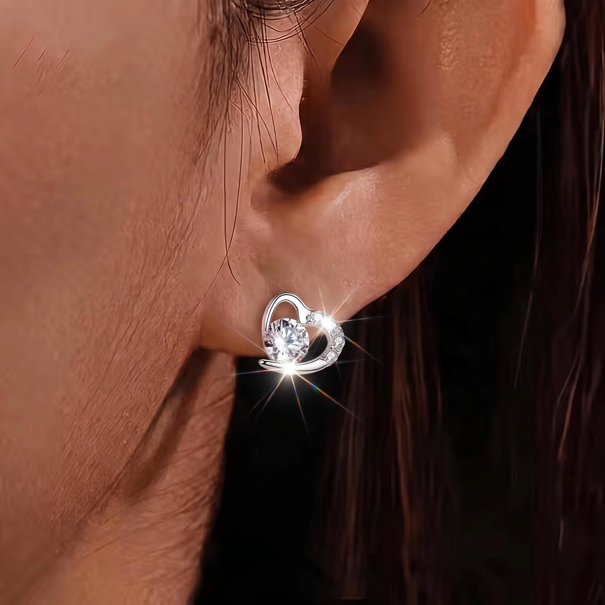 925 Silver heart Stud Earrings Zircon Small Earrings For Women Girls Lovely Jewelry Gift