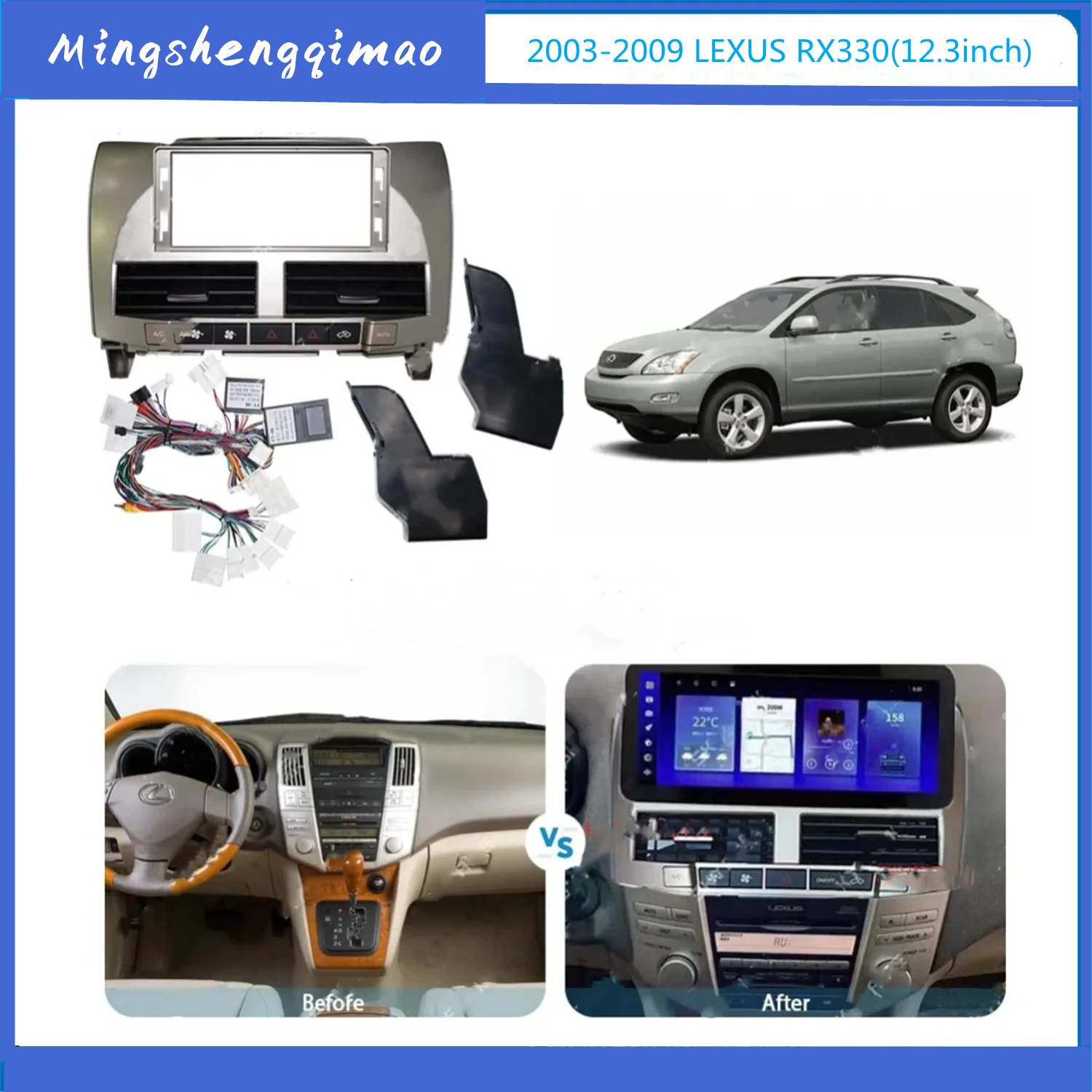 12.3 inci bingkai adaptor Fascia Canbus kotak Decoder Android Radio Dash Fitting Panel Kit untuk Lexus RX RX330 RX350 RX300