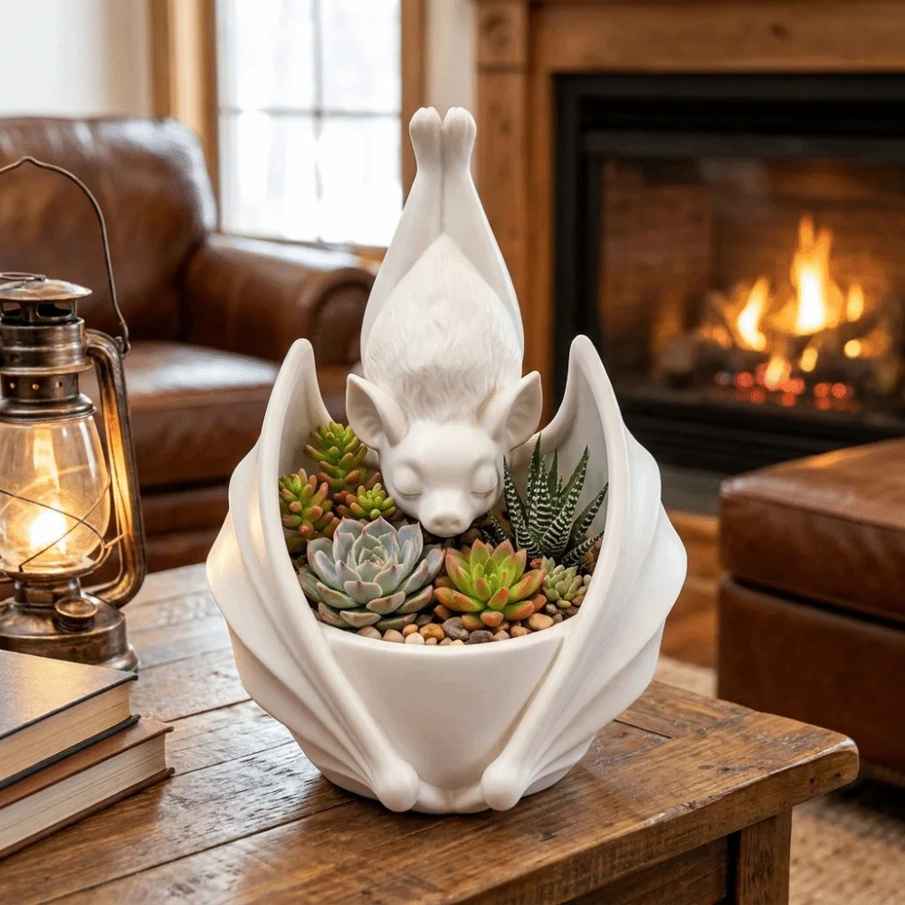 3D Printed Hanging Bat Planter Creative Novelty Halloween Bat Shaped Flower Pot Gothic Style Desktop Storage Tray Indoor Decors