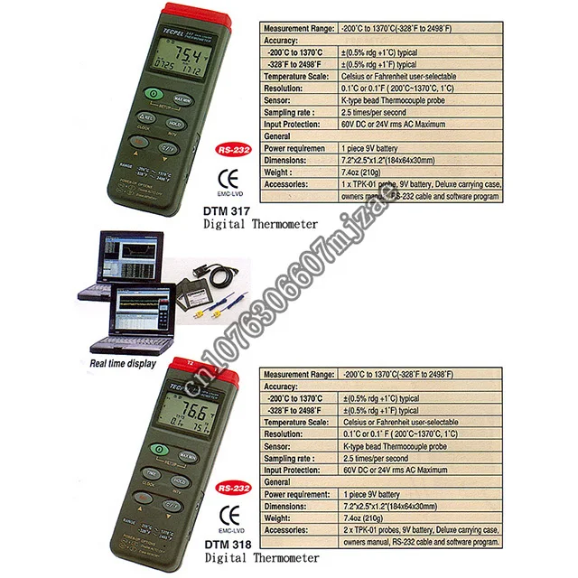 TECPEL DTM-317 Digital temperature meter data logger USB Single channel Type K thermocouple thermometer