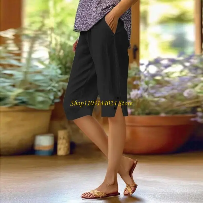 N5KE Shorts for Women,Knee Length Linen Pants High Waisted Comfy Casual Size Capris
