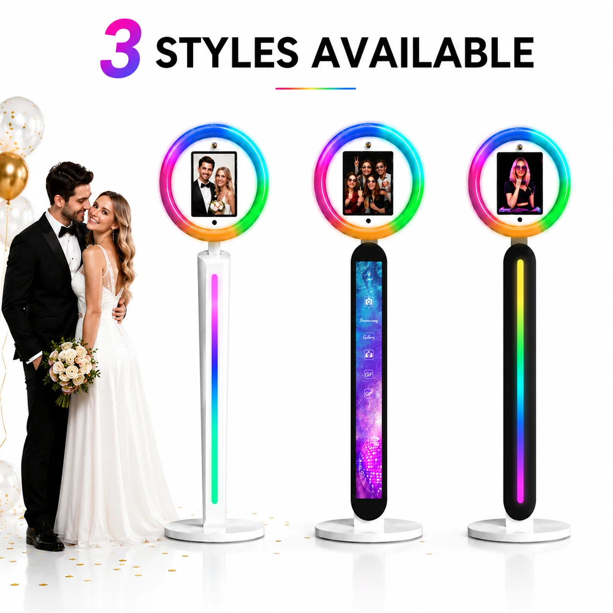 Portable iPad Photo Booth Stand with 22\'\'RGB Ring Light Compatible with10.2/10.9/11/12.9/13\'\'iPad for Wedding Party Event Rental
