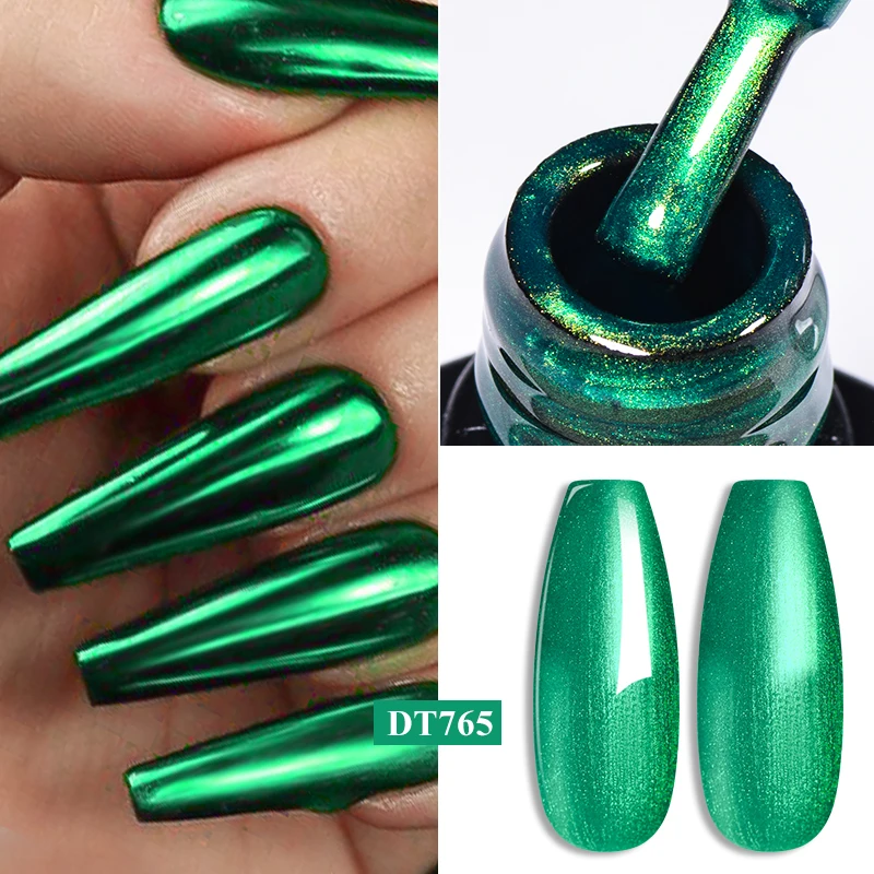 Metallic Gel Nail Polish 7ML Red Green Metallic Mirror Gel Polish Semi Permanent Soak Off UV LED Nail Art Varnish Manicure DIY