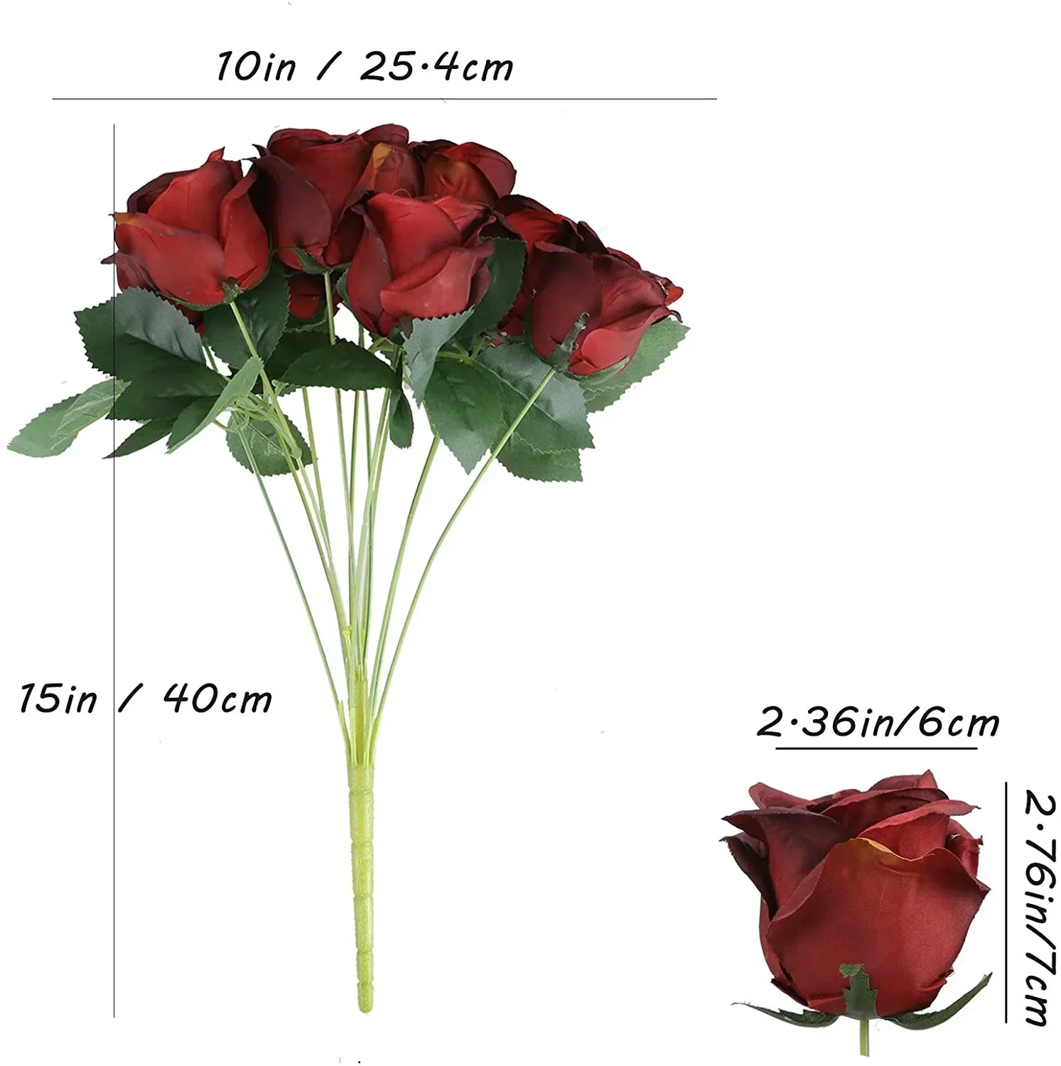 1pack 12 heads Artificial Burgundy Flowers Silk Faux Mother\'s Day Bouquet Vintage Rose for DIY Table Centerpiece Party Decor