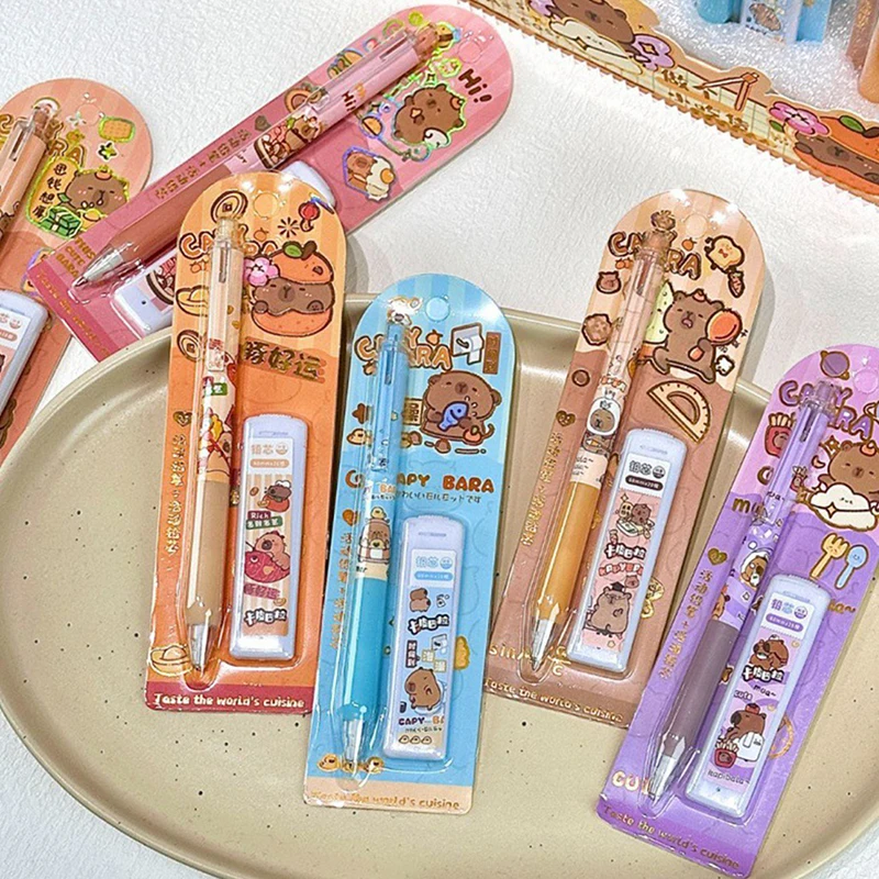 0.5mm Kawaii Capybara Mechanical Pencil Set Cute School Office Supplies Writing Drawing Pencils Cartoon Children Stationery Gift