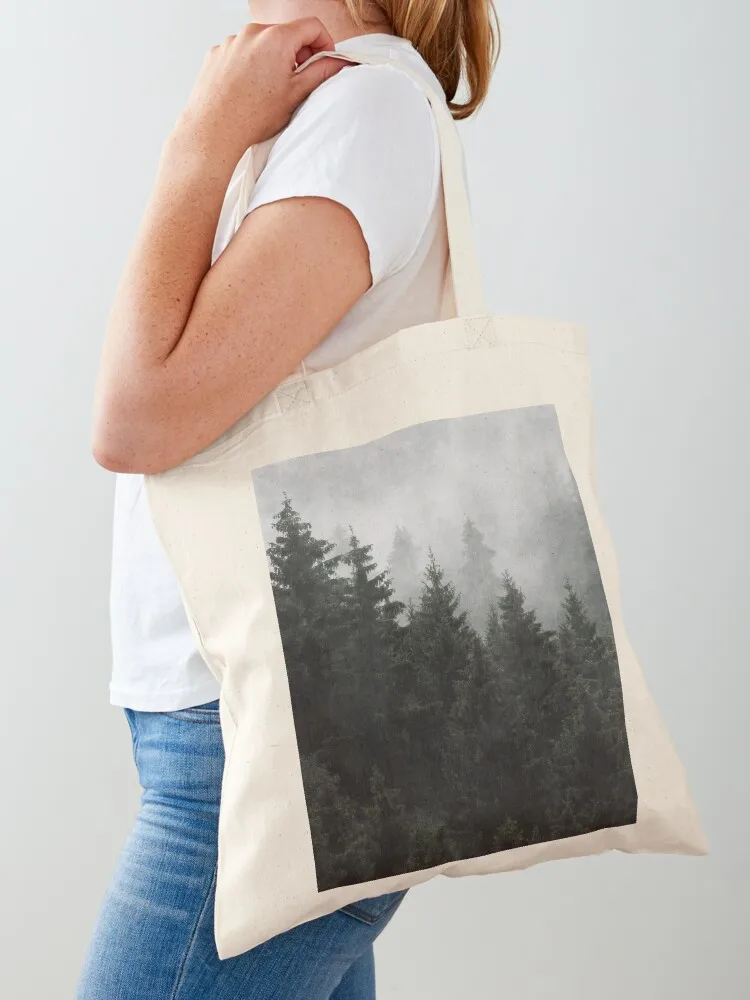 Waiting For // Misty Foggy Fairytale Forest With Cascadia Trees Covered In Magic Fog Tote Bag hand bag ladies Canvas bag