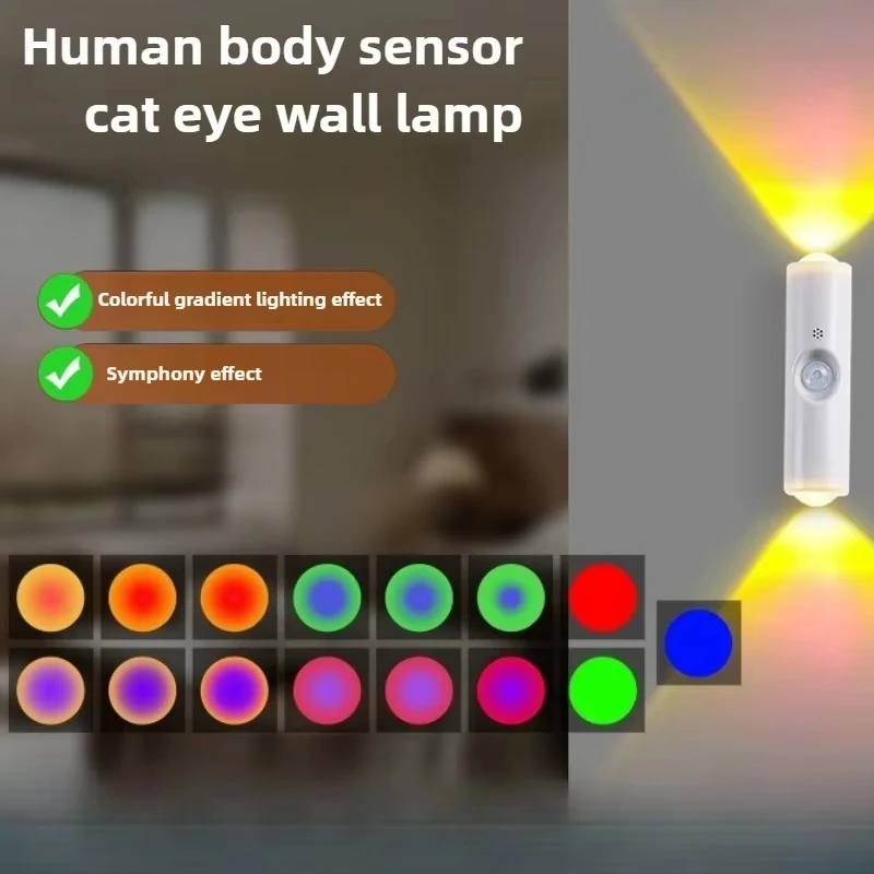 Double-head LED Night Light with Motion Sensor RGB Rechargeable Magnetic Wall Lamp Mood Ambient Light for Cabinet Hallway Stair