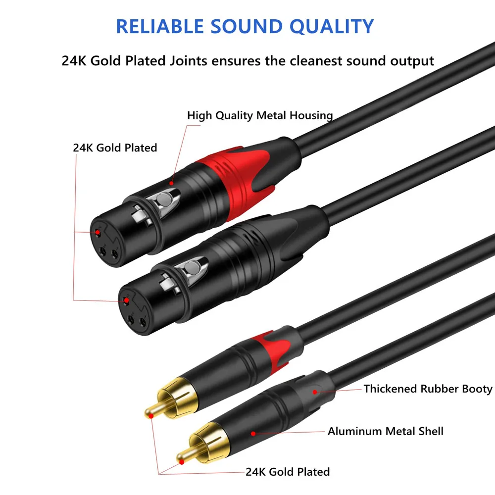 Dual Lotus 2RCA to Dual Male Female XLR Audio Cable Cannon Microphone Mixing Quitar Stable Connection Console Amplifier Cables