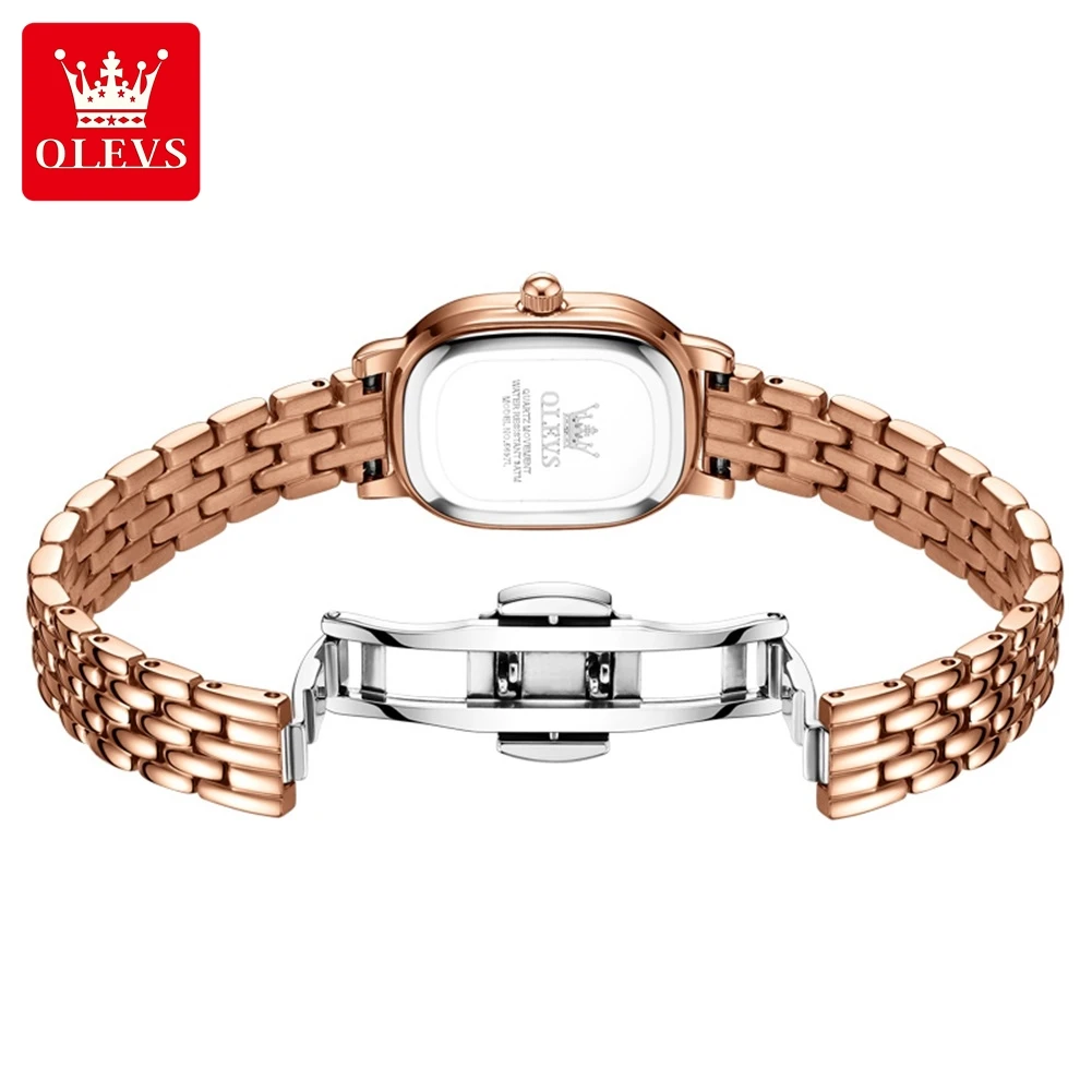 OLEVS 5697 Original Brand Genuine Diamond‑Encrusted Oval Dial Ladies Watch Stainless Steel Strap Quartz Watch 30M Waterproof