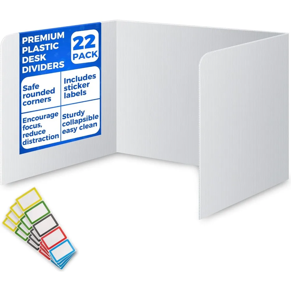 22 Pack Classroom Privacy Shields for Student Desks - Easy Clean Plastic Sneeze Guard Desk Divider Study Carrel with Labels