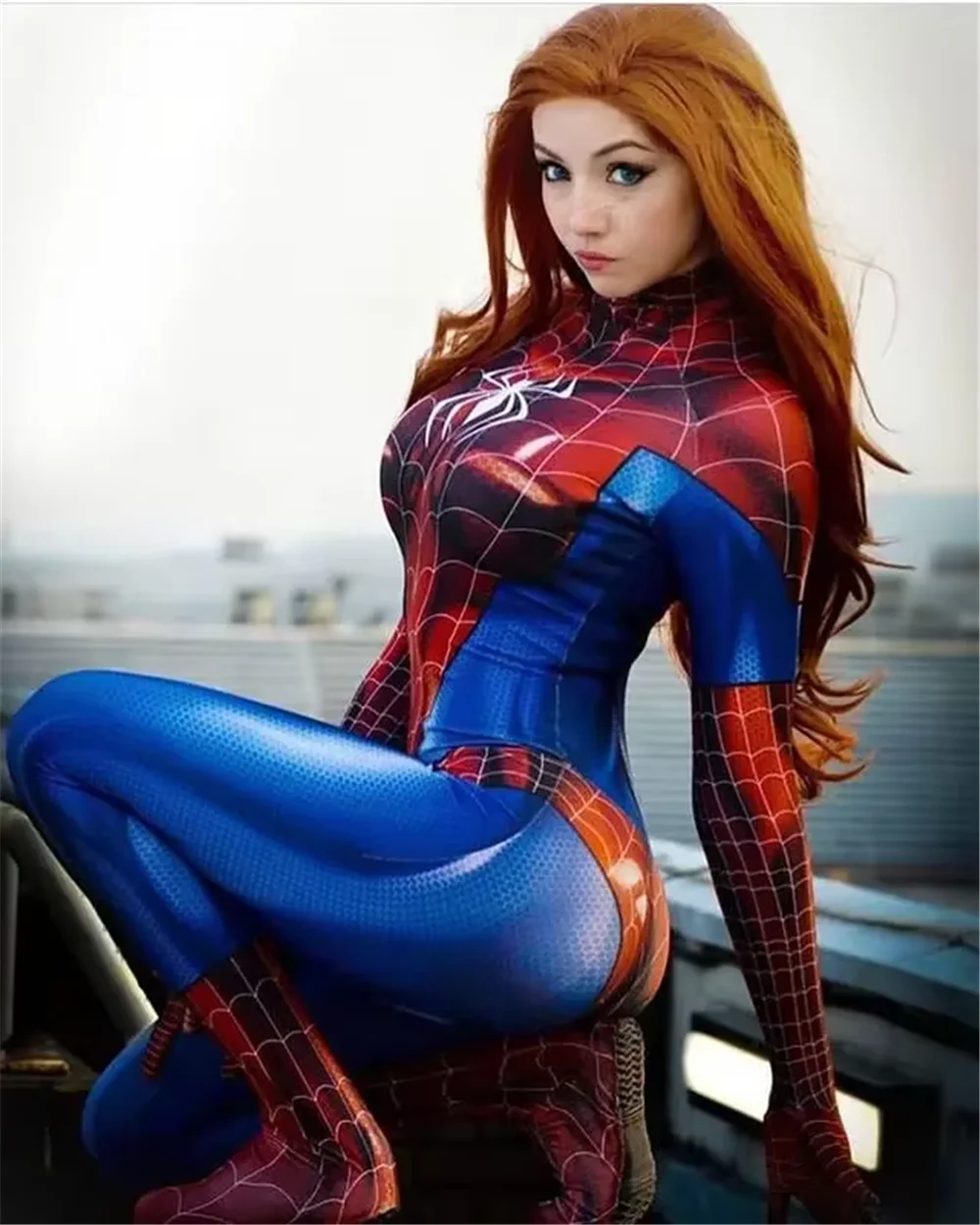 Adults Halloween MJ Spider Cosplay Costume Female Superhero Woman Mary Jane Watson Zentai Bodysuit Party Jumpsuits
