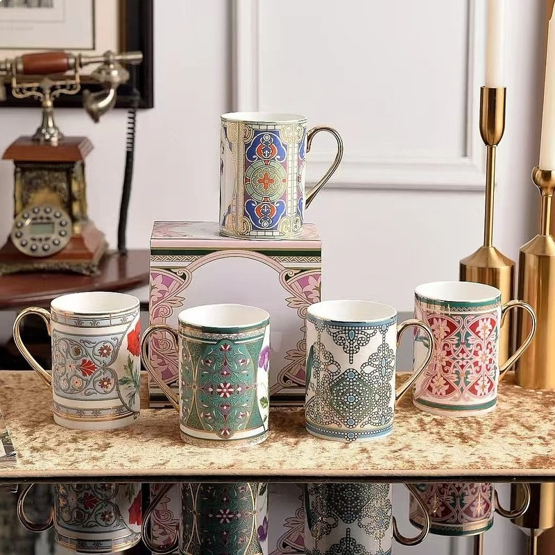 European Russian Flower Series Hard Porcelain Mug Premium Exquisite Tea Cup Coffee Cup Breakfast Cup Gift Box Home Office Set