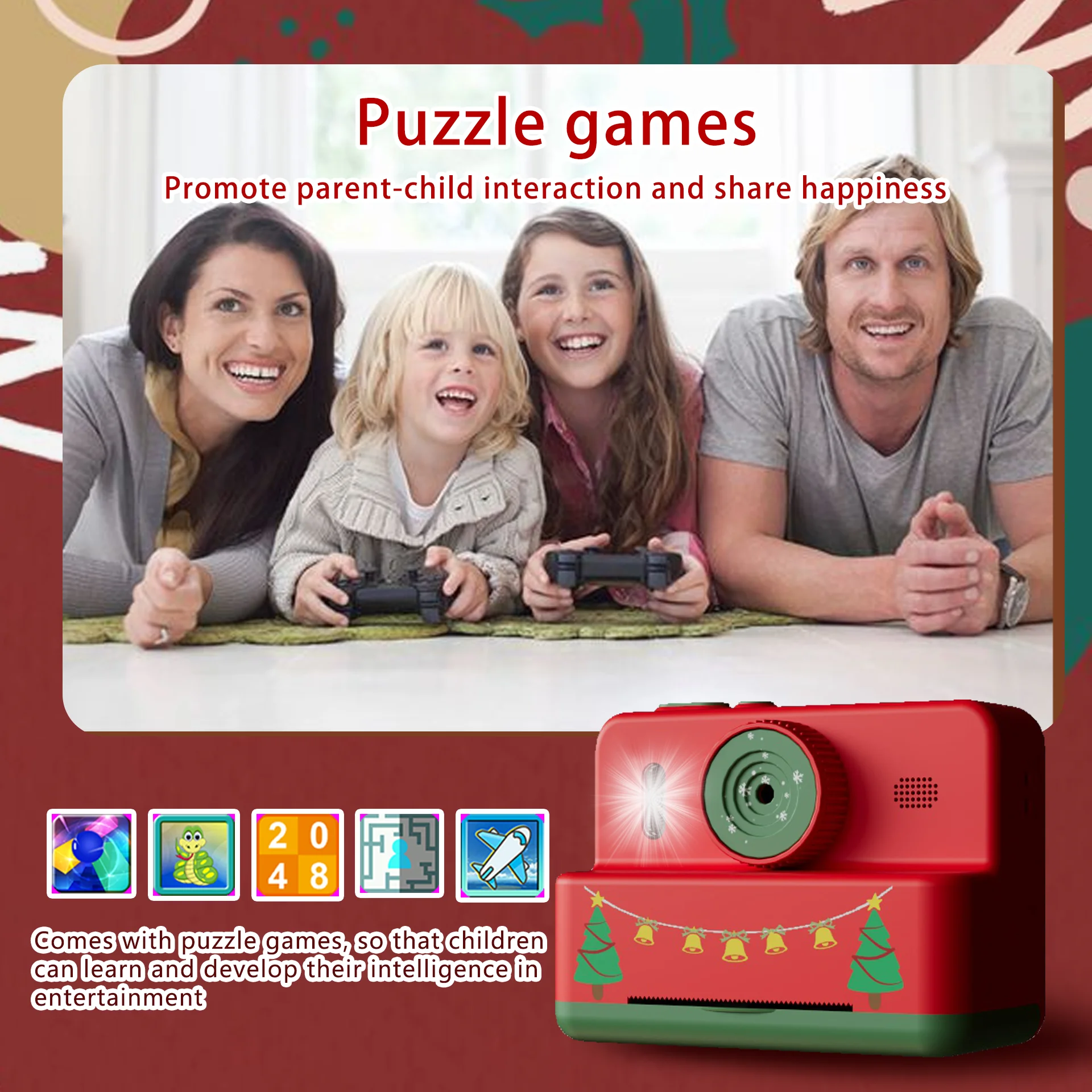 Kids Camera, Mini Dual Lens 2.8 inch ips Screen Instant Print Digital Camera, Portable Photo Printing Camera Toy, Christmas Gift