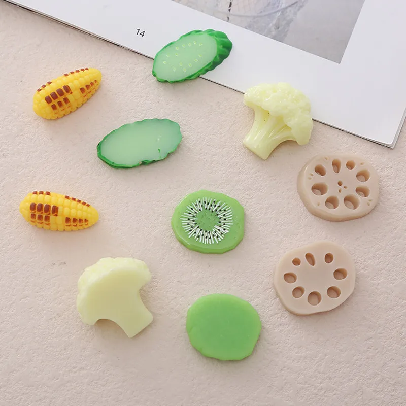 10Pcs Simulation Food Play Vegetable DIY Barrette Icebox Mobile Phone Case Handwork Materials Children Plaything Flat Back Resin