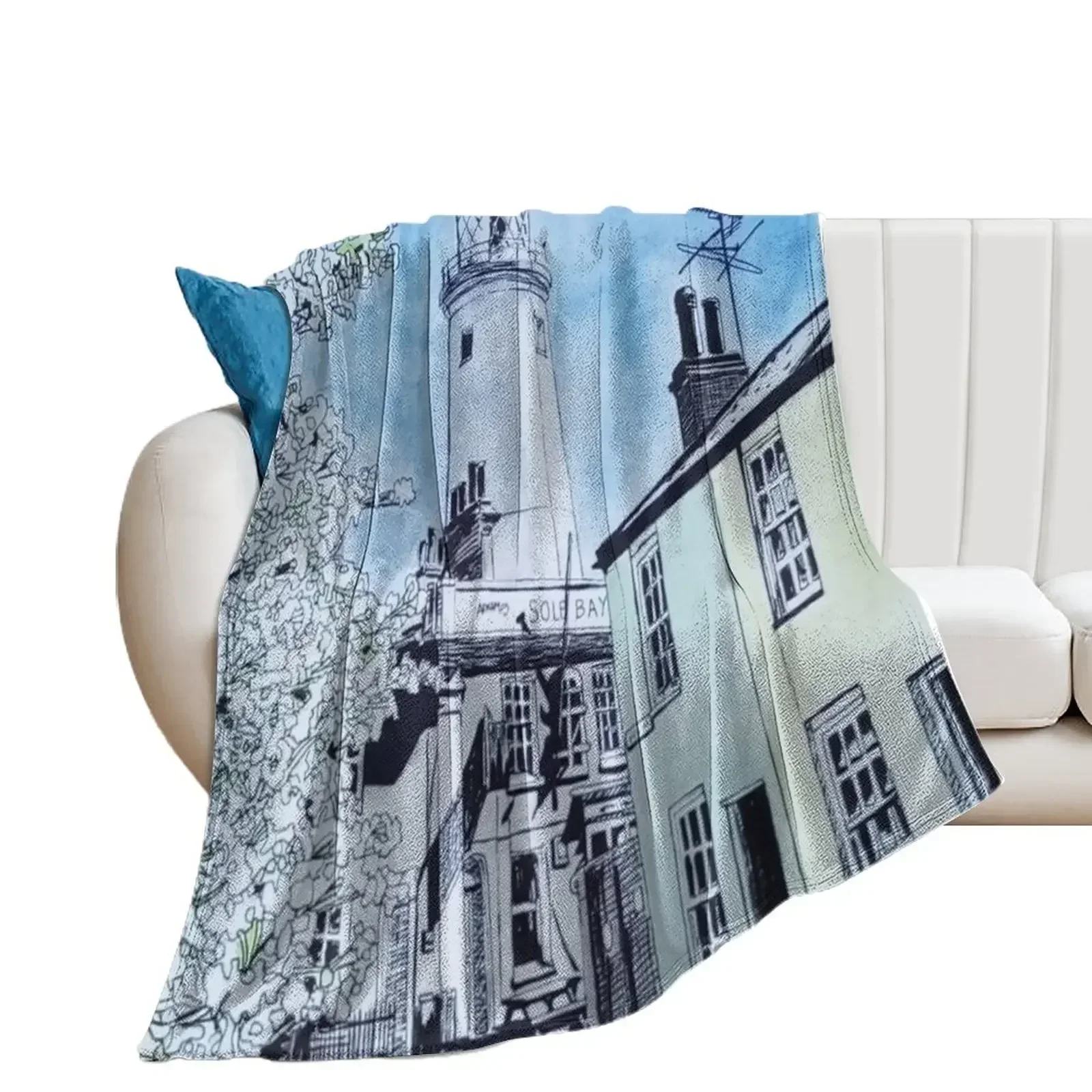 Southwold Lighthouse Watercolour Painting Throw Blanket Blankets Sofas Of Decoration for sofa Multi-Purpose Blankets