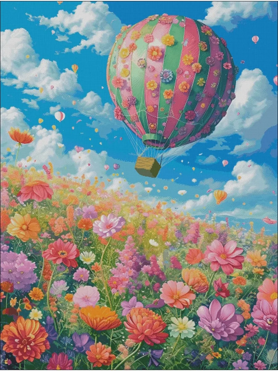 

Flower Sea Hot Air Balloon 14CT 16CT Printed Canvas Cross Stitch DIY Pattern Kit Home Needlework Embroidery 127 Colors