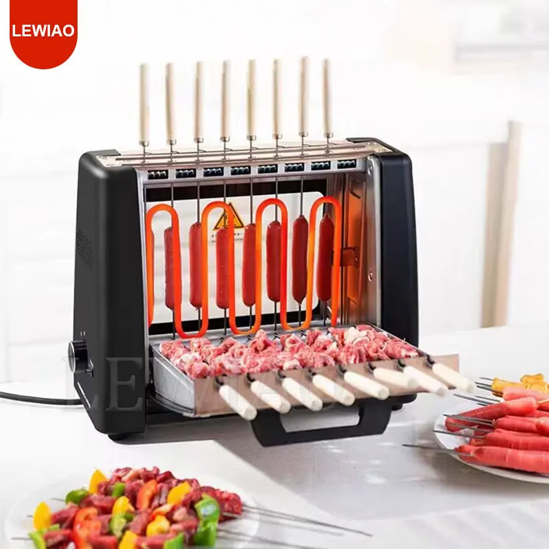 Stainless Steel Electric Smokeless Kebab Machine Bbq Meat Rotary Kebab Skewer Grill Making Maker