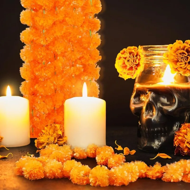 150CM Künstlicher Ringelblumen-Kranz Heim-Raumdekoration Esstisch-Party Künstliche Blumendekoration Hochzeitsdekoration Diwali-Accessoire – Detail 5