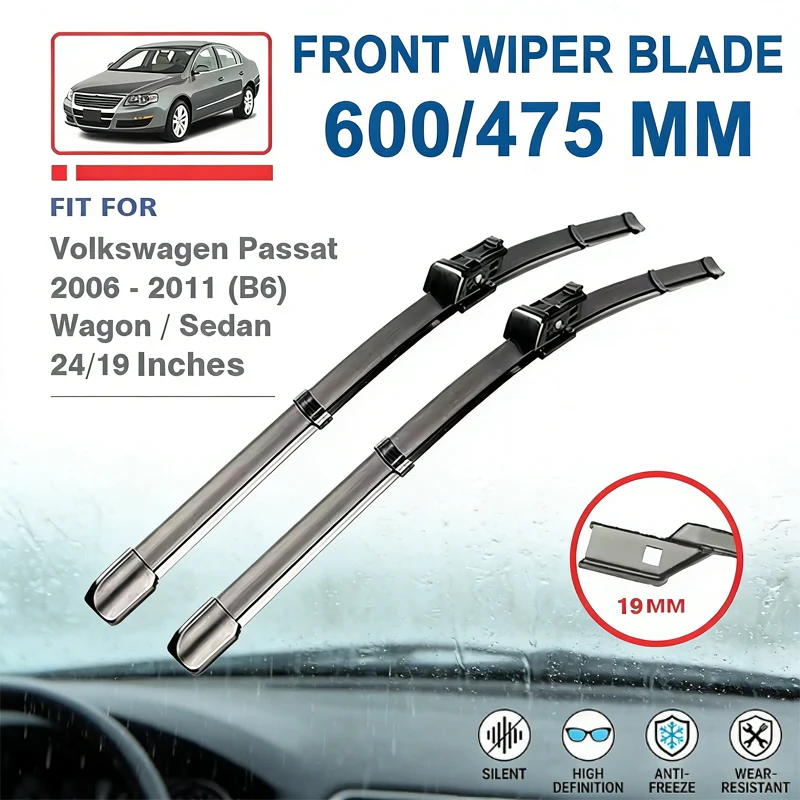 

For VW Volkswagen Passat B6 3C 2006-2011 Front Windscreen Wiper Blades - 24"+19" Windshield Replacement Car Window Parts 2010