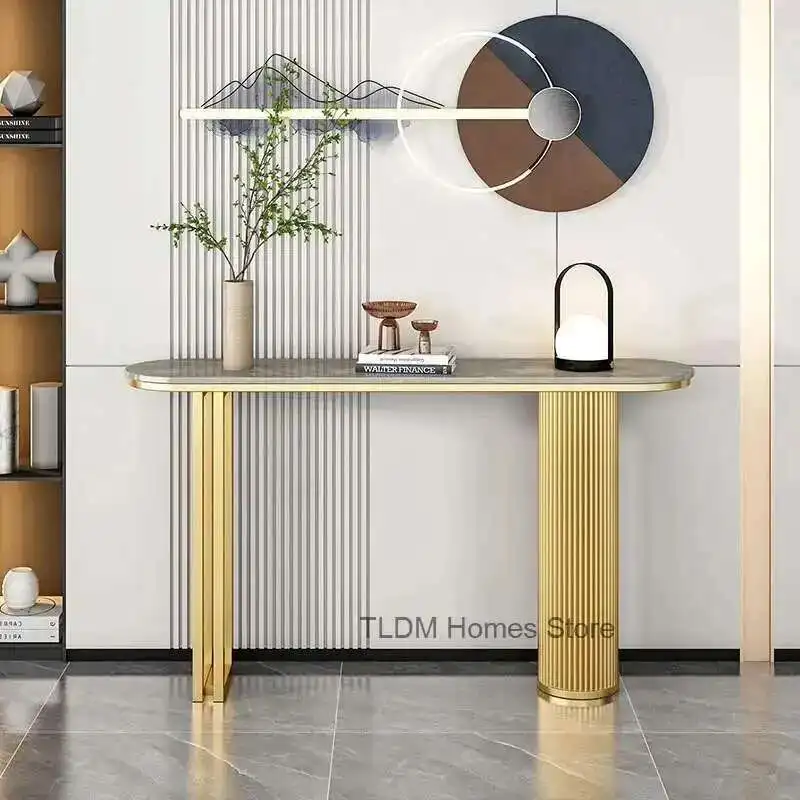 

Italian Slate Console Tables Luxury Curved Wrought Iron Entryway Table Modern Corridor Living Room Decoration Furniture