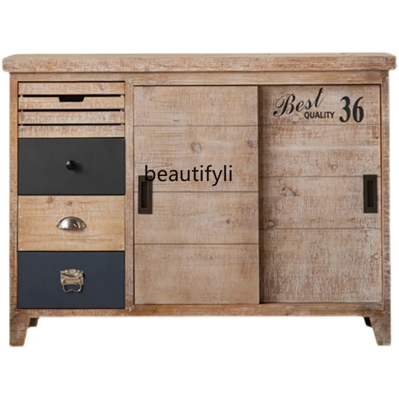 

American Retro Distressed Hallway Chest of Drawers Homestay Hotel Curio Cabinet Household Storage Shoe Cabinet furniture