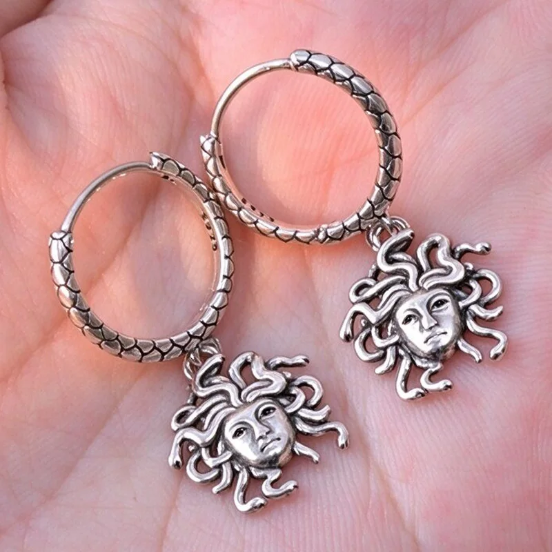 925 Sterling Silver Medusa Drop Earring Vintage Gothic Medusa Head Snake Earring Trendy Women Statement Jewelry Gift Wholesale