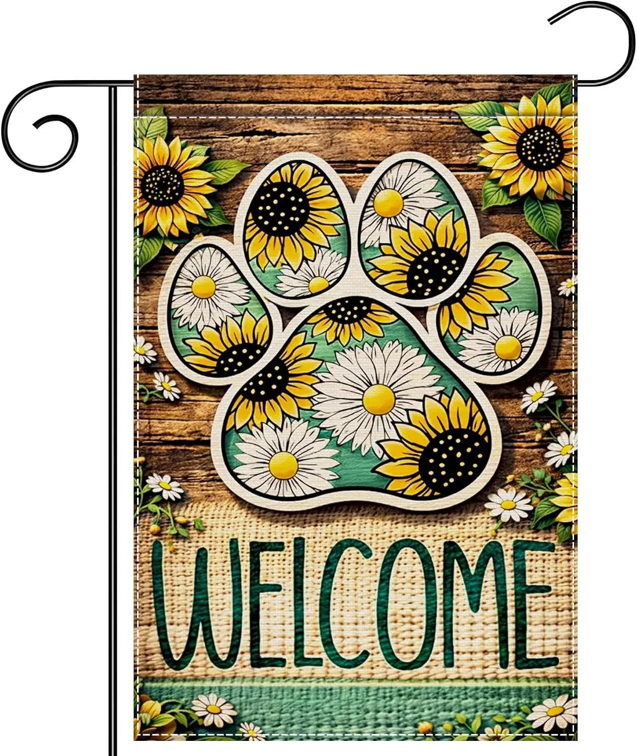 Dog Paw Print Sunflower Welcome Garden Flag 12x18 Inch Double Polyester Sided Summer Daisy Farmhouse Dog Lover Outdoor Yard  kkz