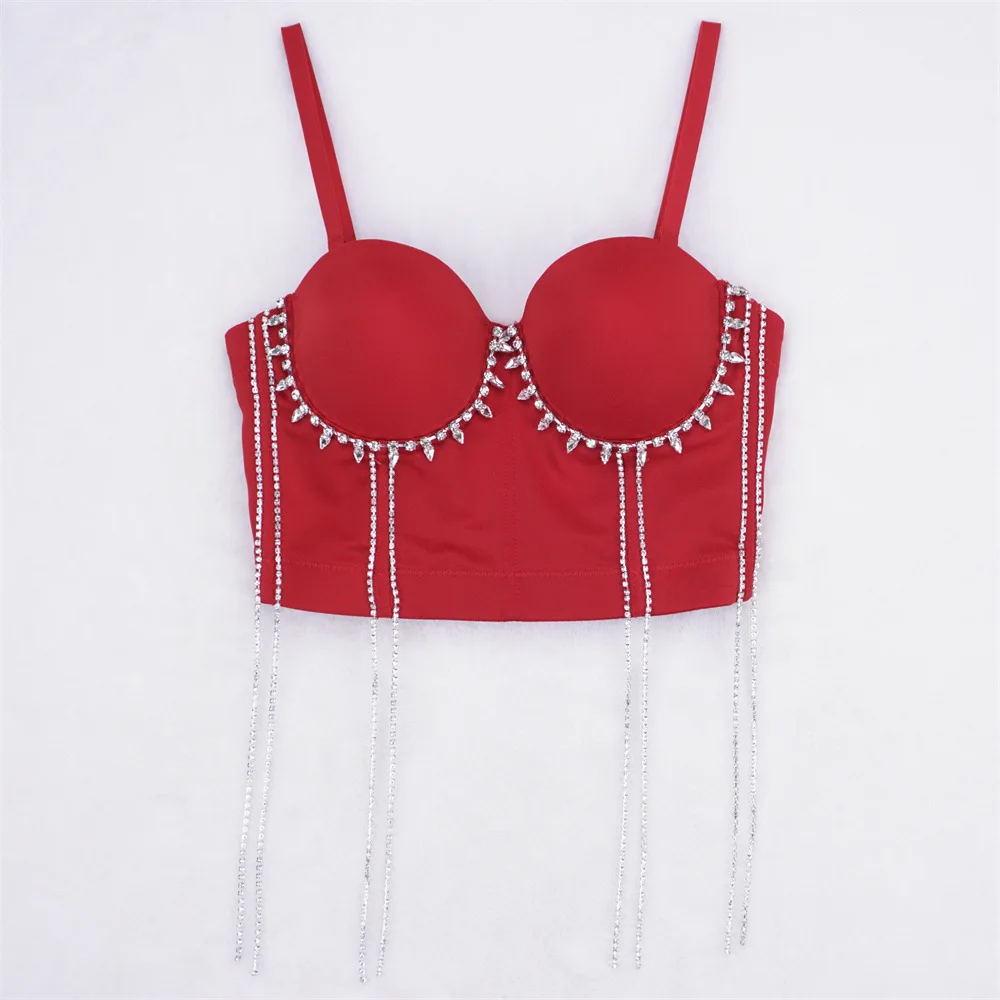 

Fashion Nightclub Sexy European and American Hip Hop Style Belly Dance Performance Tube Top Fishbone Bra Tassel Beaded Sling