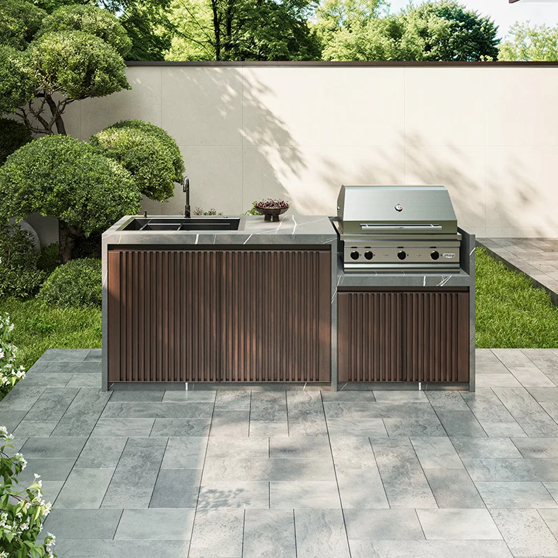 Luxury Villa Courtyard All-in-One Outdoor Kitchen System Stone Top Outdoor Washbasin Cabinet Garden Operation Counterpromote sal