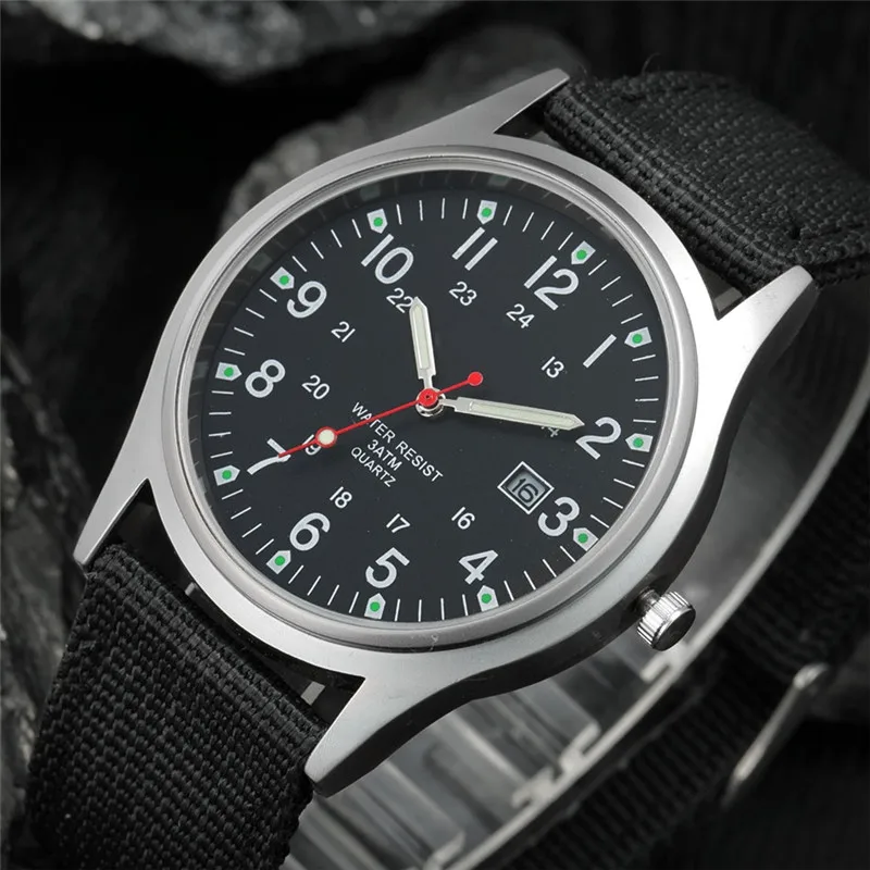 Relojes baratos de marca para hombres, reloj de pulsera de cuarzo con fecha militar deportivo con correa de cuero informal a la moda para estudiantes, reloj Masculino negro