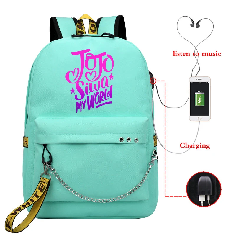 Jojo Siwa-Mochila antirrobo para mujer, morral escolar con carga USB, agujero para auriculares, para ordenador portátil, Mochila de viaje