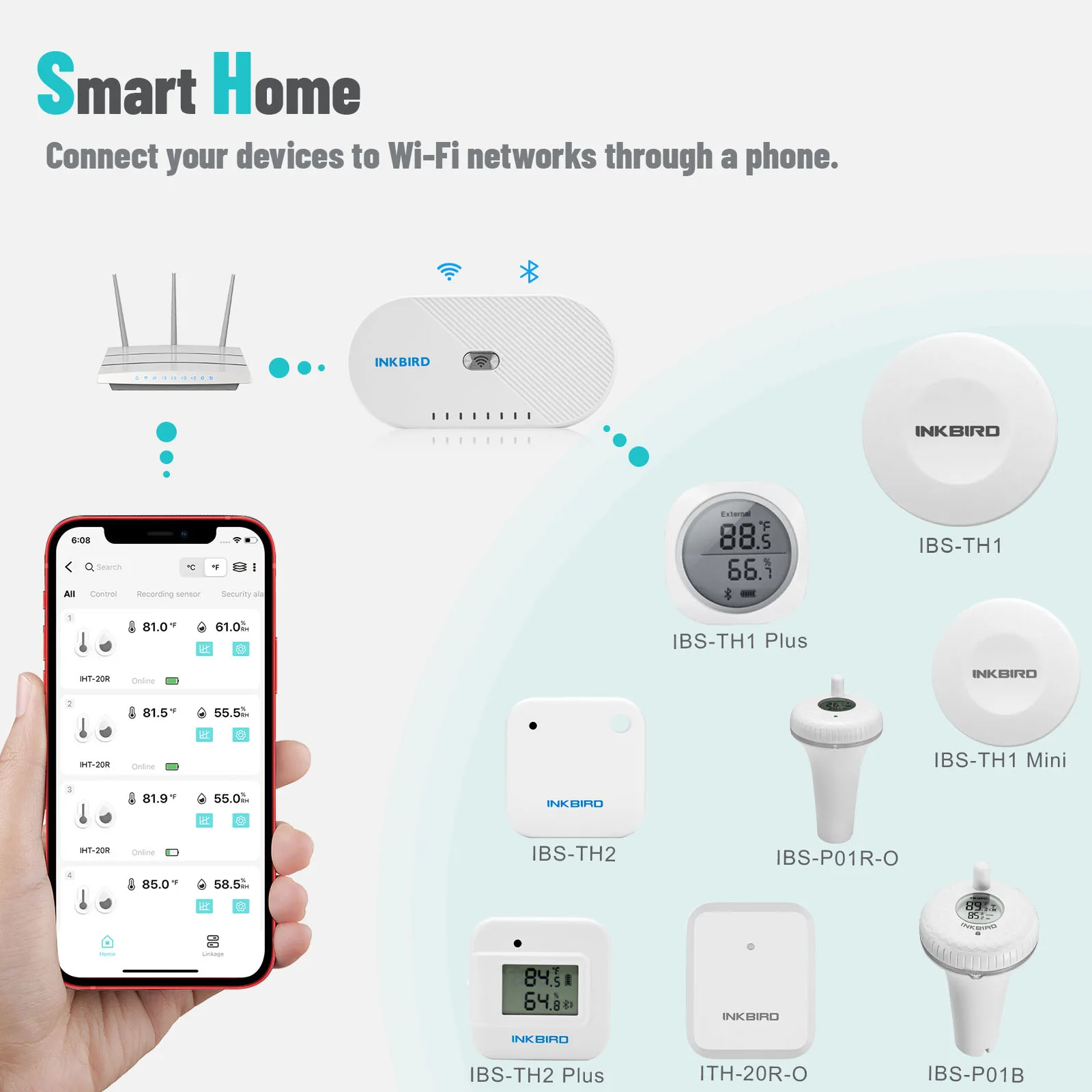 INKBIRD IBS-M1 Smart Wifi Gateway Support Bluetooth Wireless Devices for IBS-TH1,IBS-P02B,ITH-20R-O,IBS-TH2,IBS-TH2-Plus