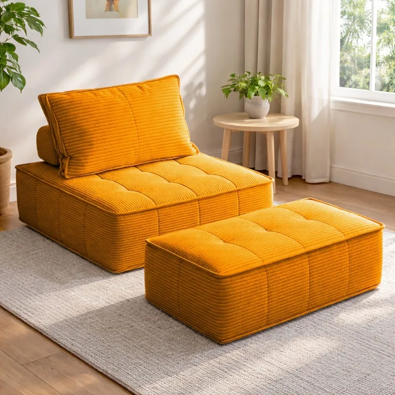 Cream wind compression sofa, corduroy tofu blocks, full sponge module combination living room fabric