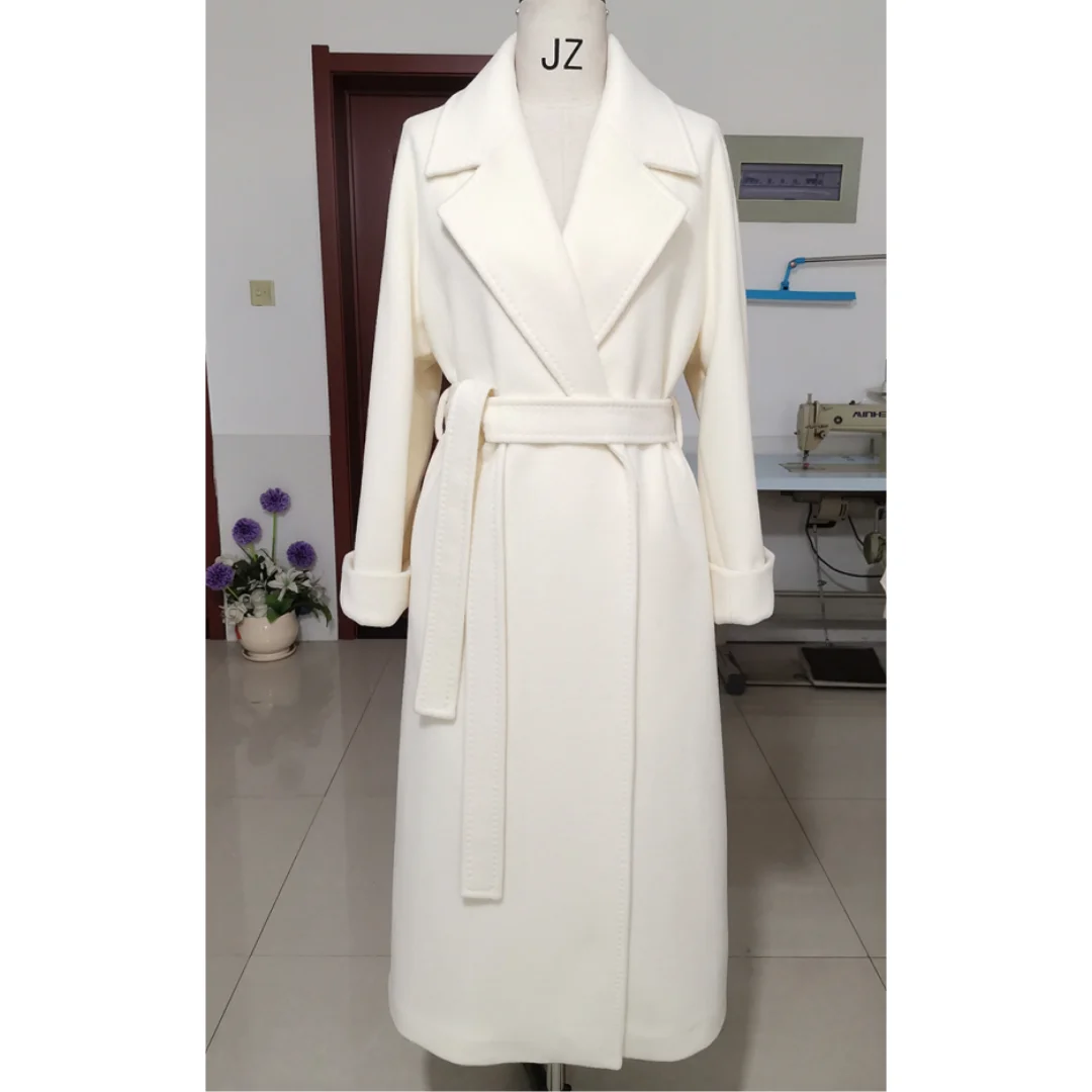 High-end White Cashmere Coat Female Autumn Winter Long Wool Coat Female Black Loose Coat Casual Fashion Navy Blue Coat Commuting