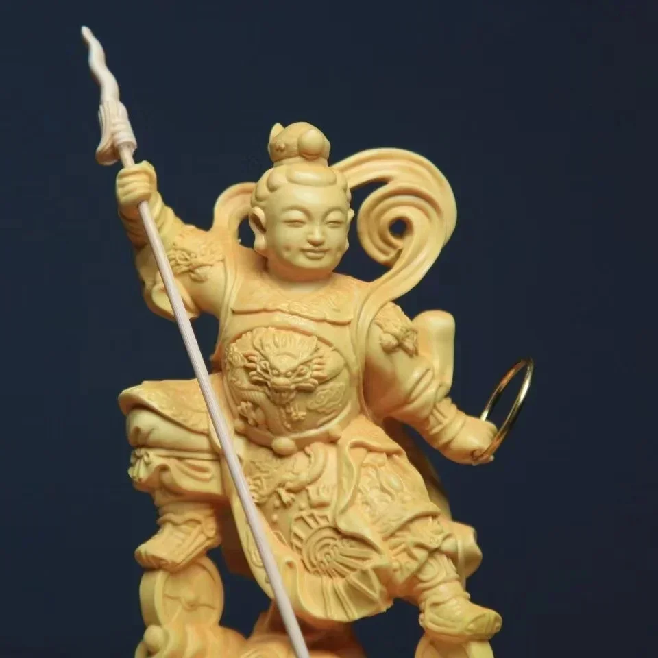 wooden Nezha Mythical figure statue Hand carving Lovely living room Room decorations Solid wood crafts