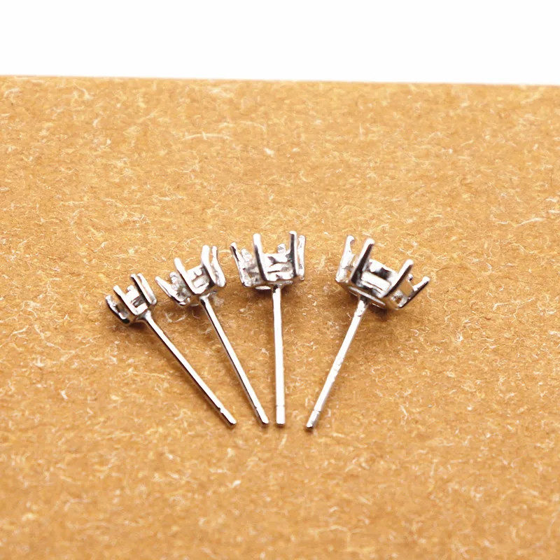 1Pair Solid 925 Sterling DIY Accessories Semi-Finished 6-Claw Empty Rhodium Plated Empty Earring Mop Ear Studs