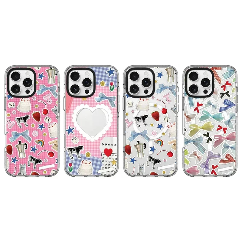 

Rainbow Bowknot Heart 2.0 Acrylic White Border iPhone 12 13 14 15 16 Pro Max Case - Protective IPhone Case with MagSafe