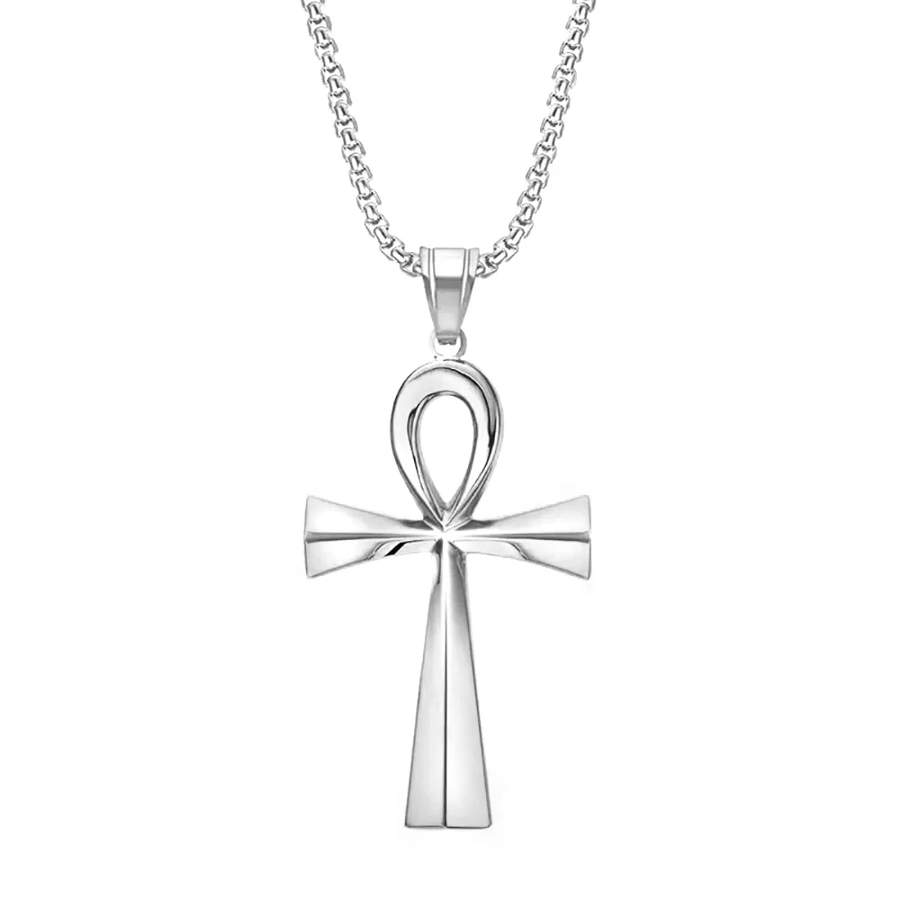 Trendy Mythology Key Of Life Pendant Silver Color Stainless Steel Egyptian Ankh Collar Chains Necklace for Men Women Jewelry - Image 2