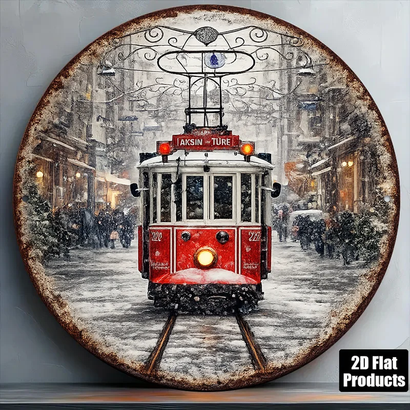2D Vintage Metal Sign, Istanbul Old Tram Retro Aluminum Wall Art, Coffee Shop Bar Restaurant Decorative Plaque Gift