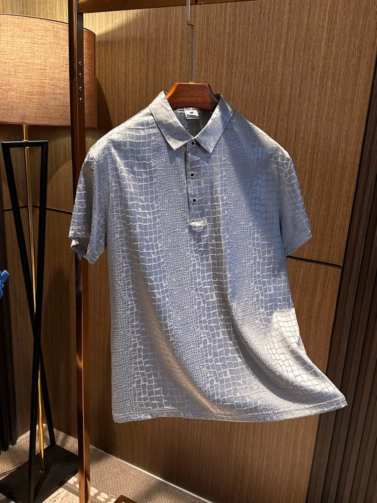 Temperament improvement! Summer new men's high-end silk lapel short-sleeved polo shirt