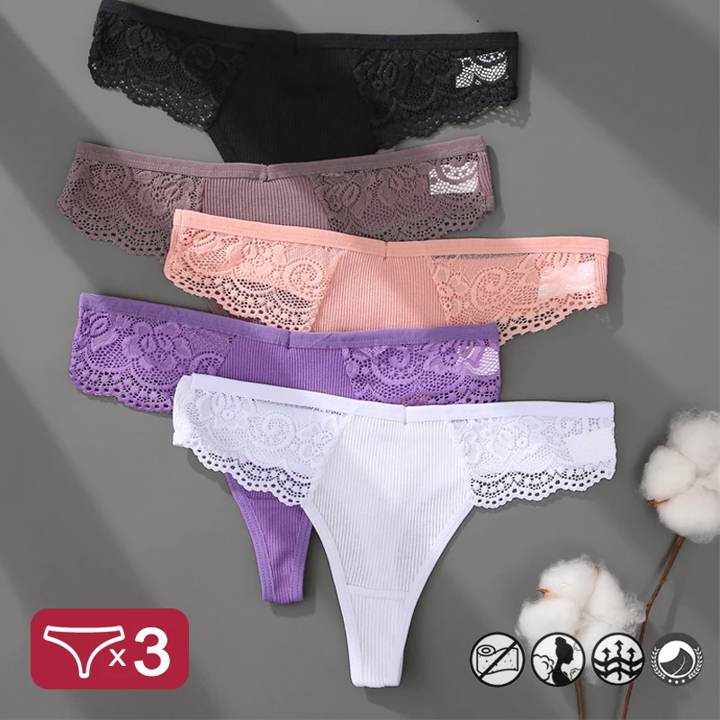 

Women Cotton Panties Sexy Lace Underwear G-String Thong Perspective Hollow Out Lingerie Female Comfortable Low Waist Underpant