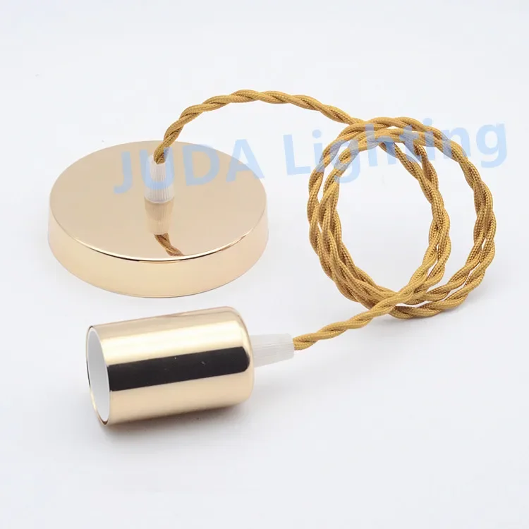 Gold ceiling light ceiling rose canopy with braided wire twist cable cord set E27 socket plastic lamp holder for led chandeliers